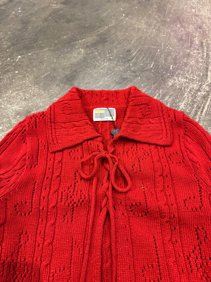 YOUTH BATH Red Lace Up Shawl Collar Cardigan Size S