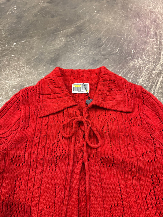 YOUTH BATH Red Lace Up Shawl Collar Cardigan Size S