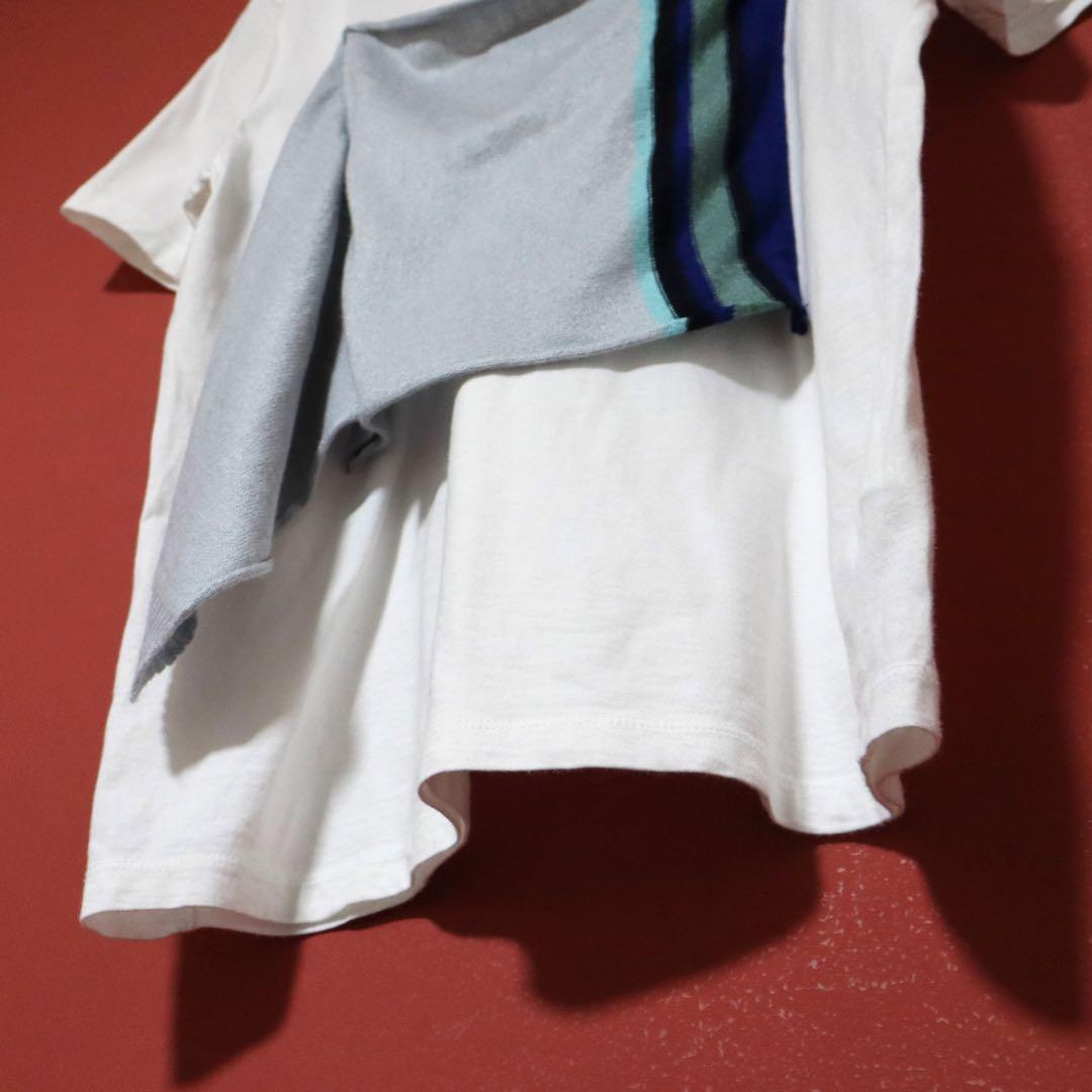 RISMAT by Y's White Knit Docking Asymmetrical T-Shirt Size 2
