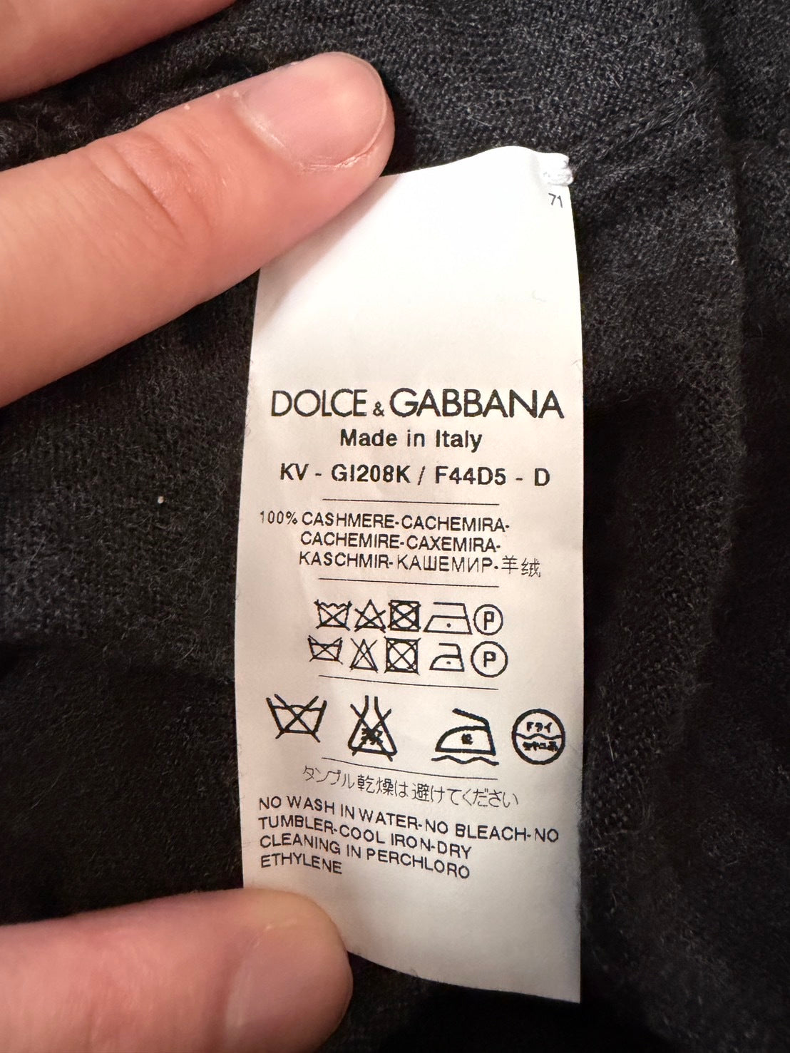 DOLCE & GABBANA 2010s Cashmere V-Neck Grey Black Size M
