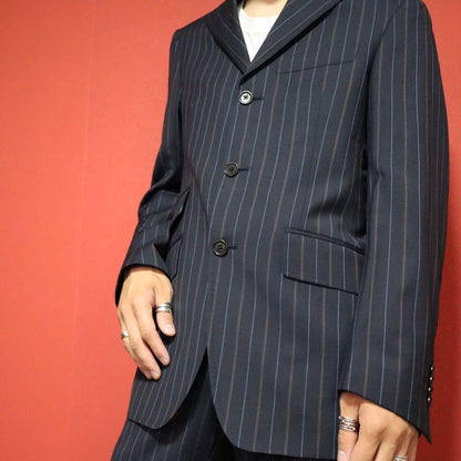 Etro Blue Multicolor Striped Lining Wool Silk Suit Size 44