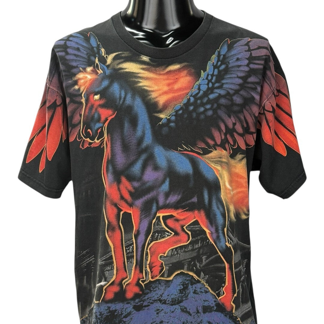 LIQUID BLUE Pegasus All Over Print Vintage T-Shirt Size L
