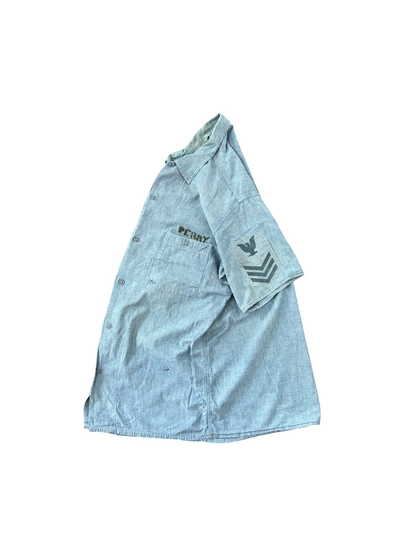 US NAVY chambray shirt 50s Petty Stencil Shirt Size L