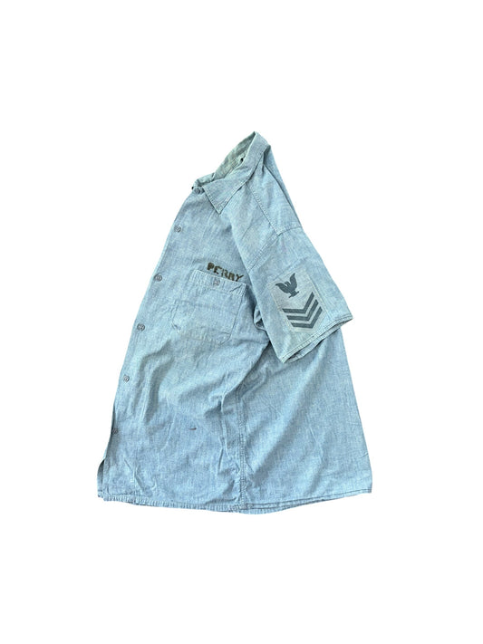 US NAVY chambray shirt 50s Petty Stencil Shirt Size L