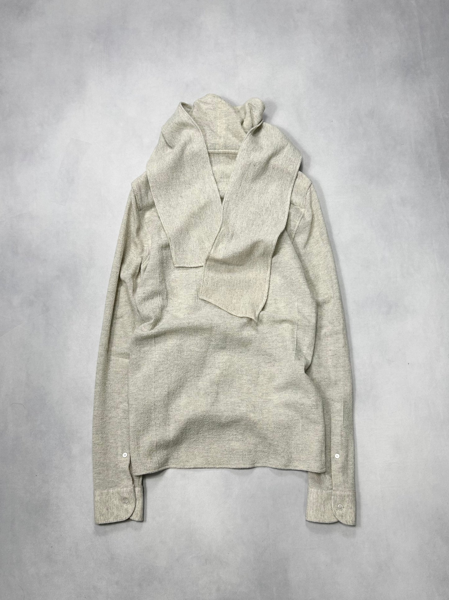 Raf Simons Scarf Collar Wool Shirt (F/W 08) Beige Size 44