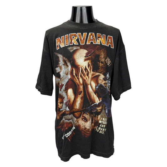 NIRVANA 90s Kurt Cobain Memorial Euro T-Shirt Size XL