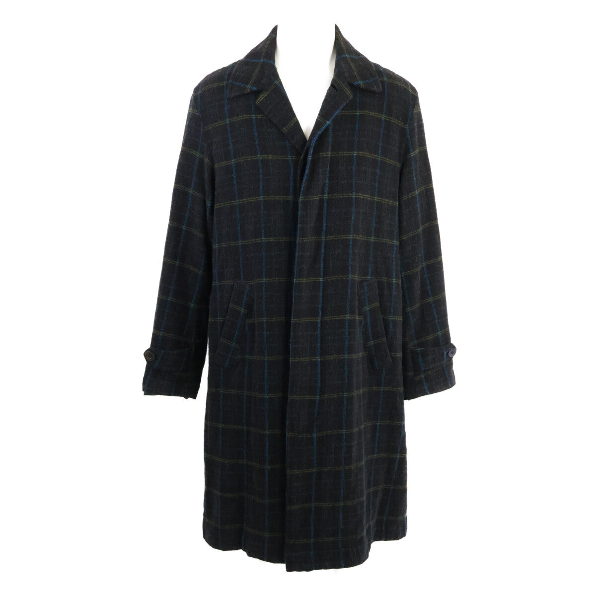 UNDERCOVER Black Plaid Wool Felted Long Coat Size 2