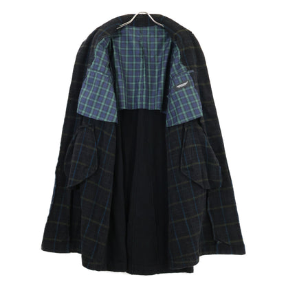 UNDERCOVER Black Plaid Wool Felted Long Coat Size 2