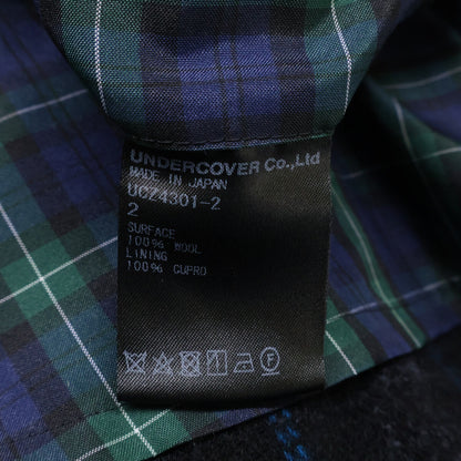 UNDERCOVER Black Plaid Wool Felted Long Coat Size 2