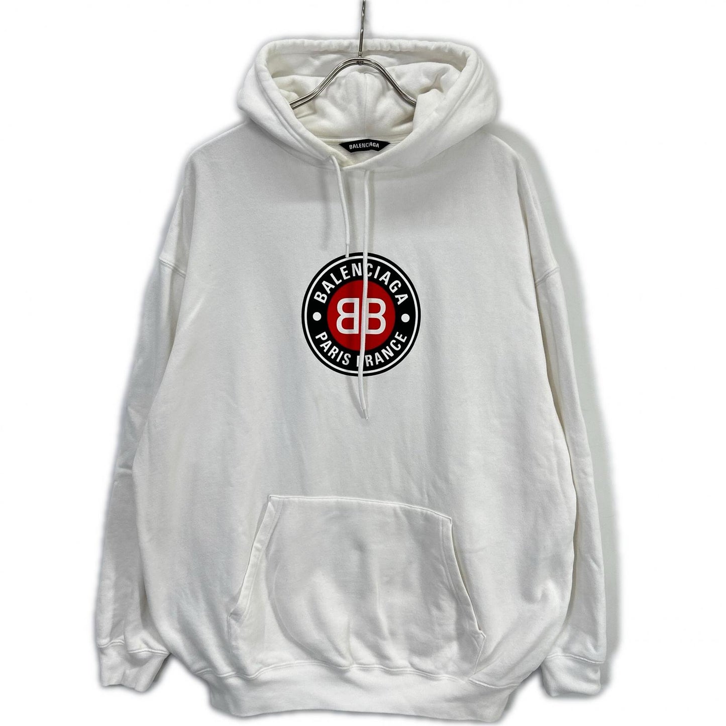 BALENCIAGA White Logo Cotton Hoodie Size S