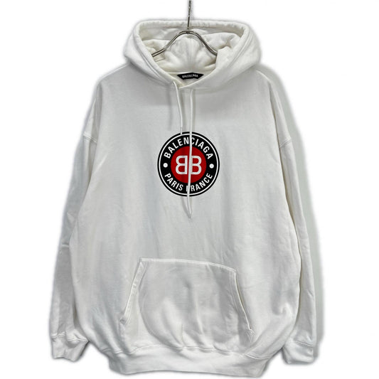 BALENCIAGA White Logo Cotton Hoodie Size S