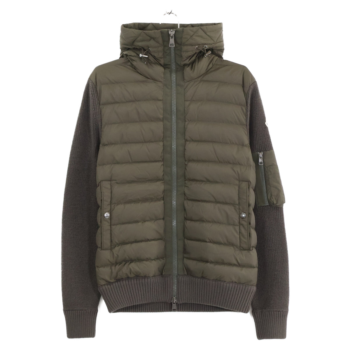 MONCLER Cardigan Hooded Down Knit Hybrid Jacket Khaki Size S