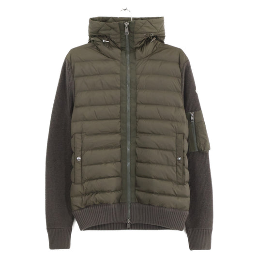 MONCLER Cardigan Hooded Down Knit Hybrid Jacket Khaki Size S