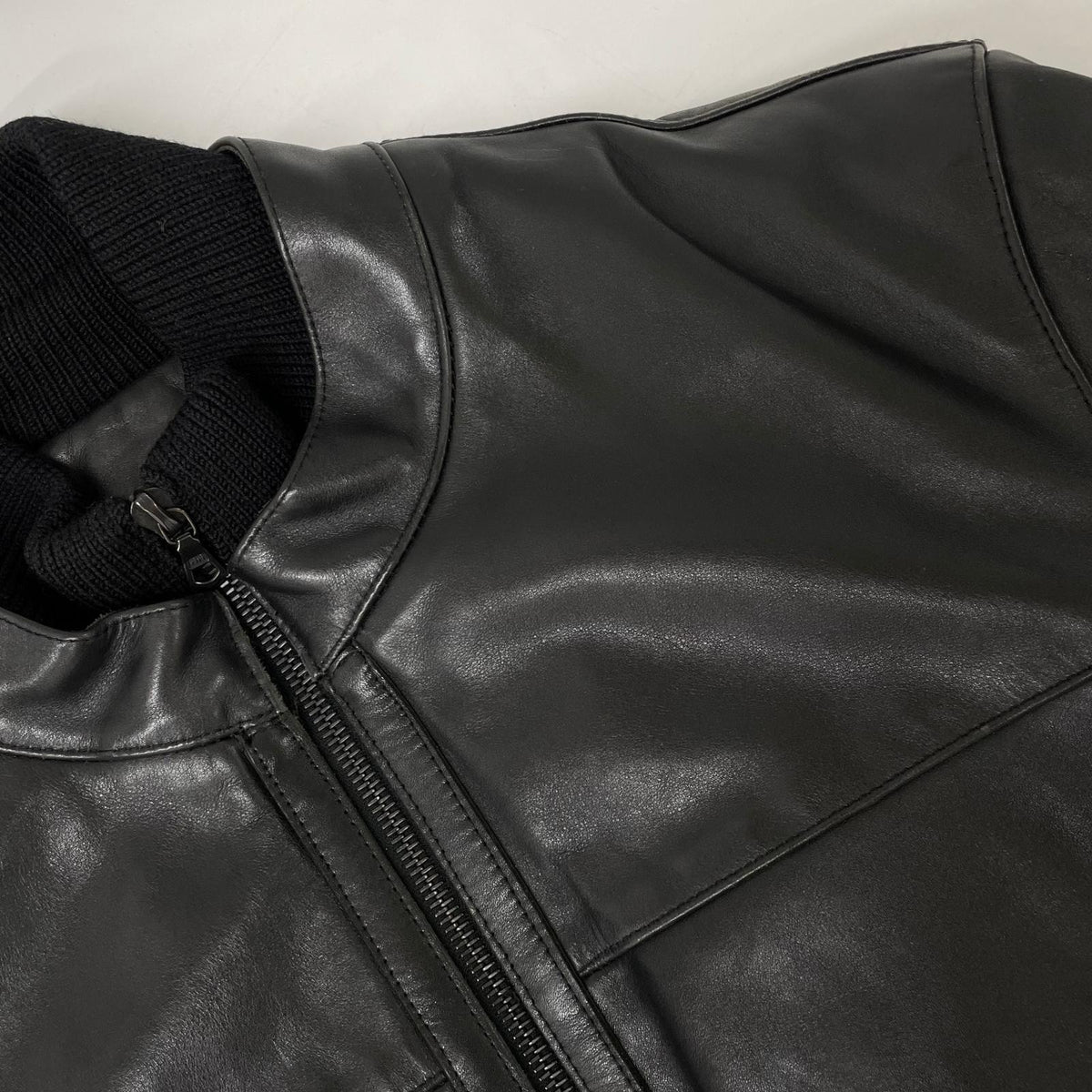 NeilBarrett Black Rib Leather Jacket Size XS