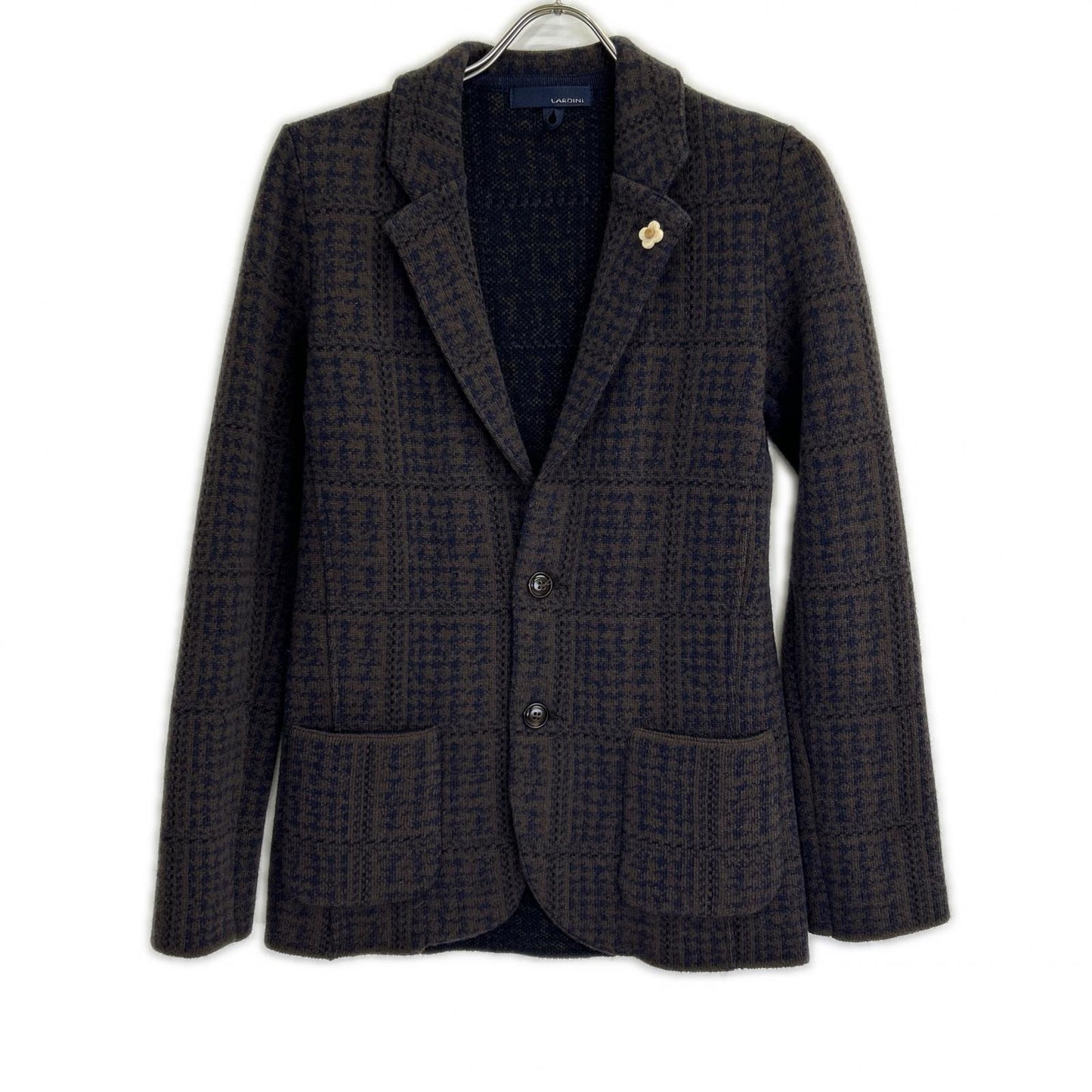 LARDINI Brown Jacquard Wool Knit Jacket Size XXS