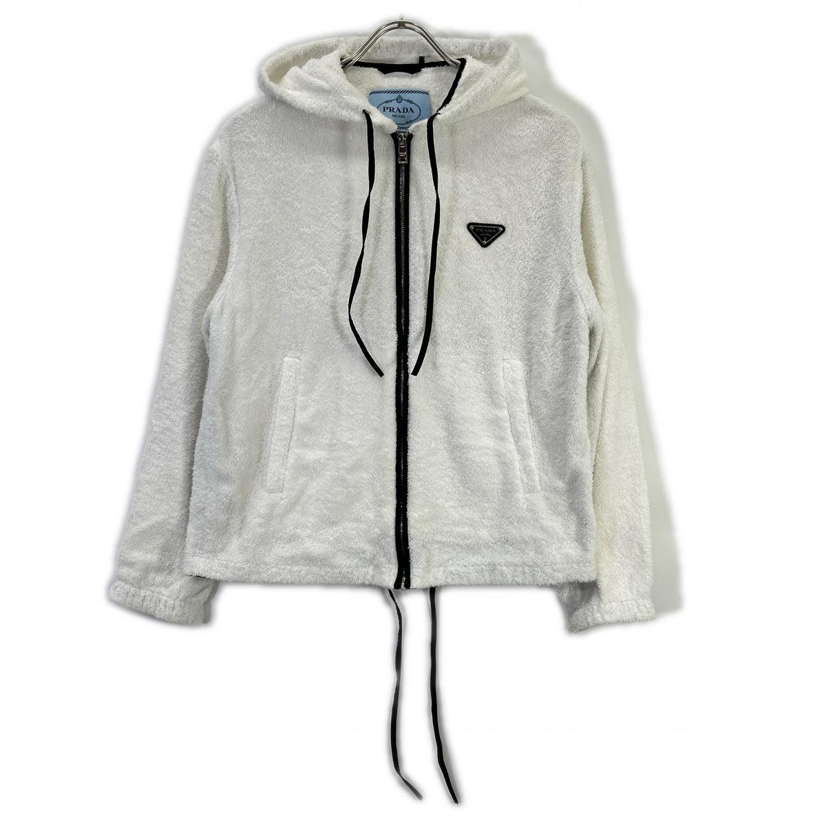 PRADA 21 Triangle Logo Pile Hoodie White/Black Size 38