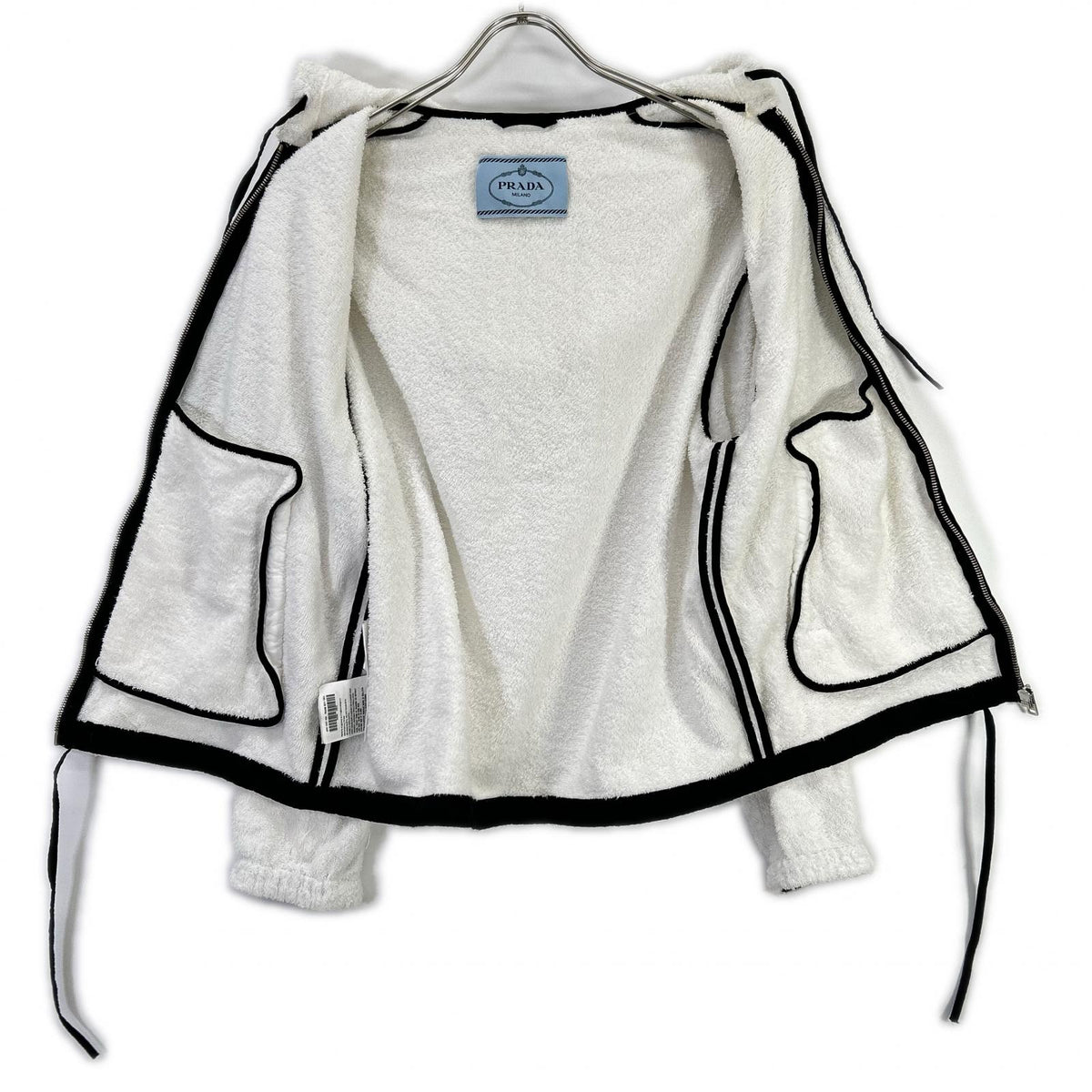 PRADA 21 Triangle Logo Pile Hoodie White/Black Size 38