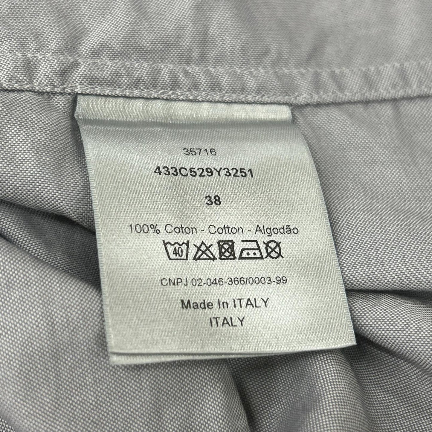 Dior HOMME Gray Cotton CD Embroidered Dress Shirt Size 38
