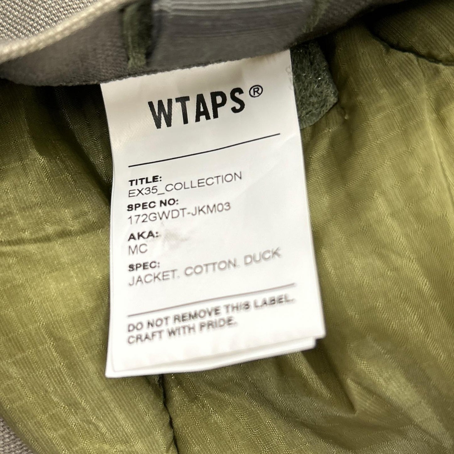 W)TAPS Khaki Cotton Quilted Duck Bomber Jacket Size 1