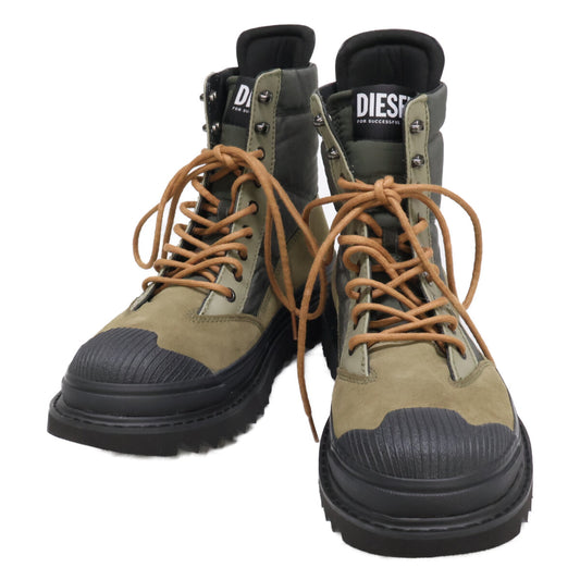 DIESEL H-SHIROKI HB Suede Lace-Up Boots Green Size 28.5