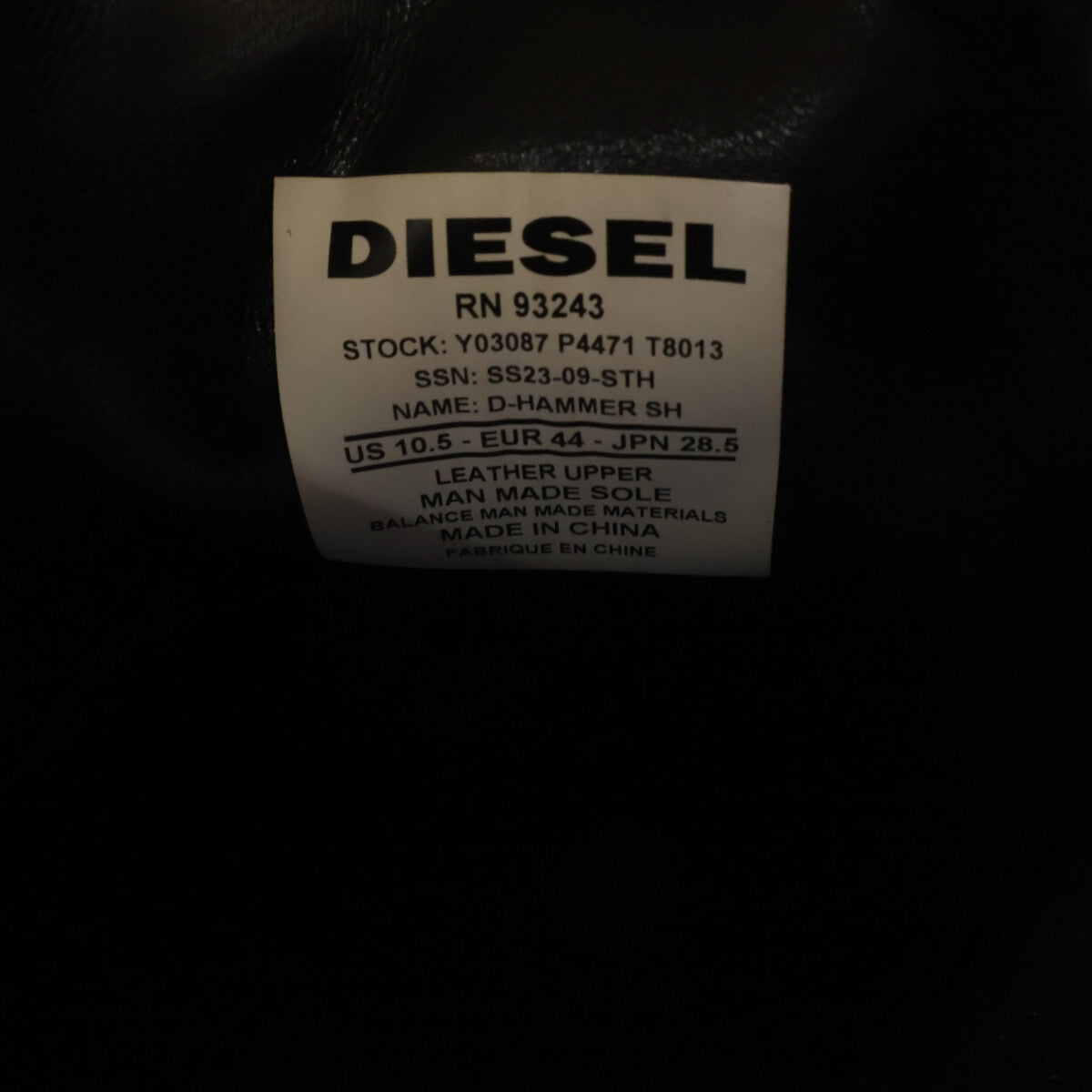 DIESEL D-HAMMER SH Leather Lace-Up Shoes Black Size 28.5