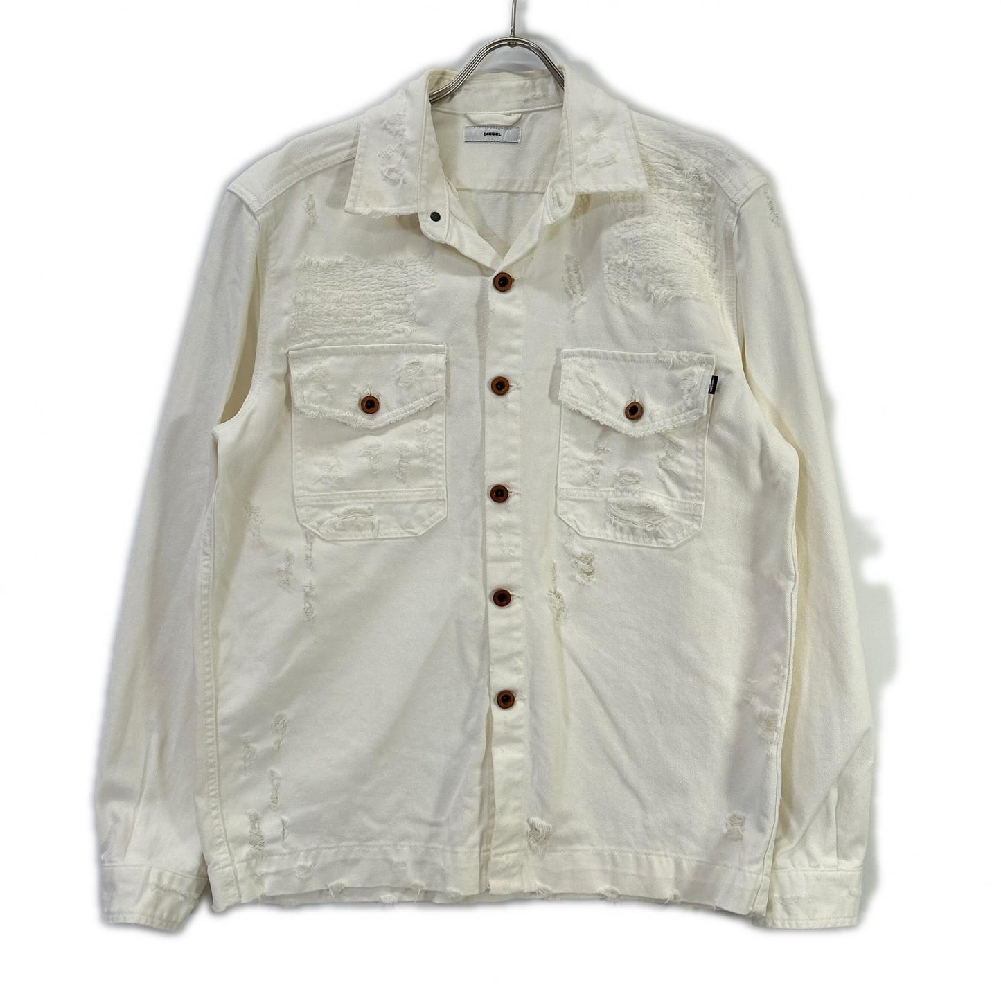 DIESEL Distressed White Denim Jacket Size L