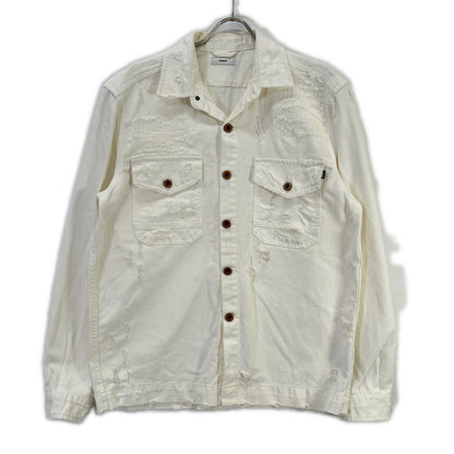 DIESEL Distressed White Denim Jacket Size L