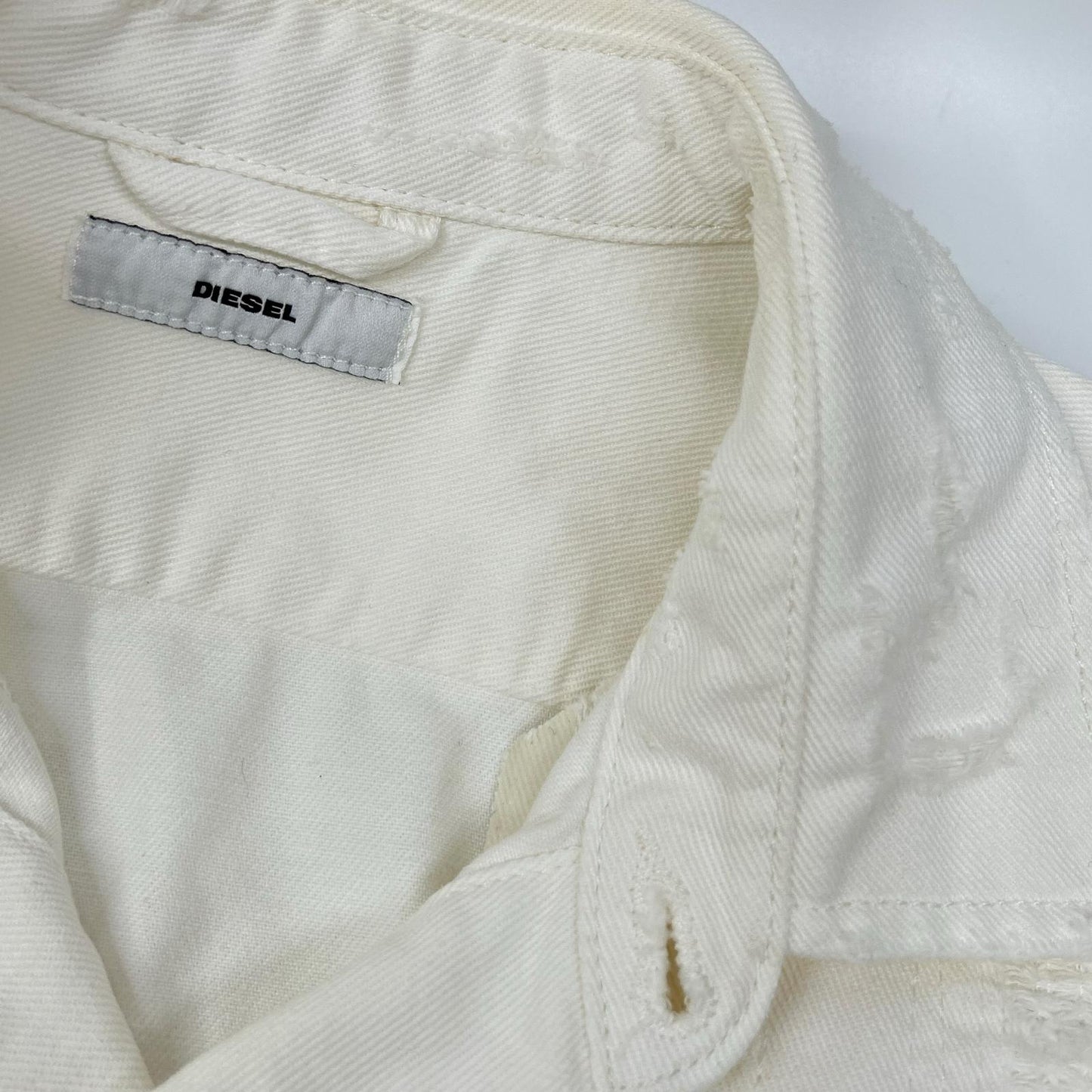 DIESEL Distressed White Denim Jacket Size L
