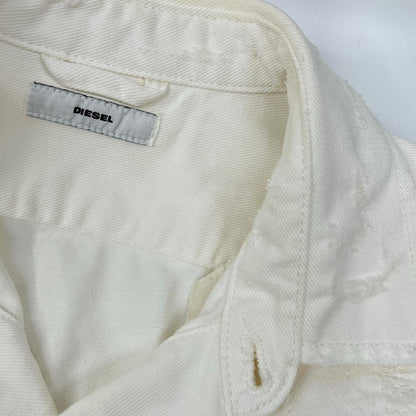 DIESEL Distressed White Denim Jacket Size L