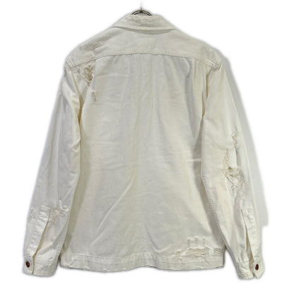 DIESEL Distressed White Denim Jacket Size L