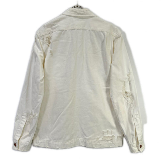 DIESEL Distressed White Denim Jacket Size L