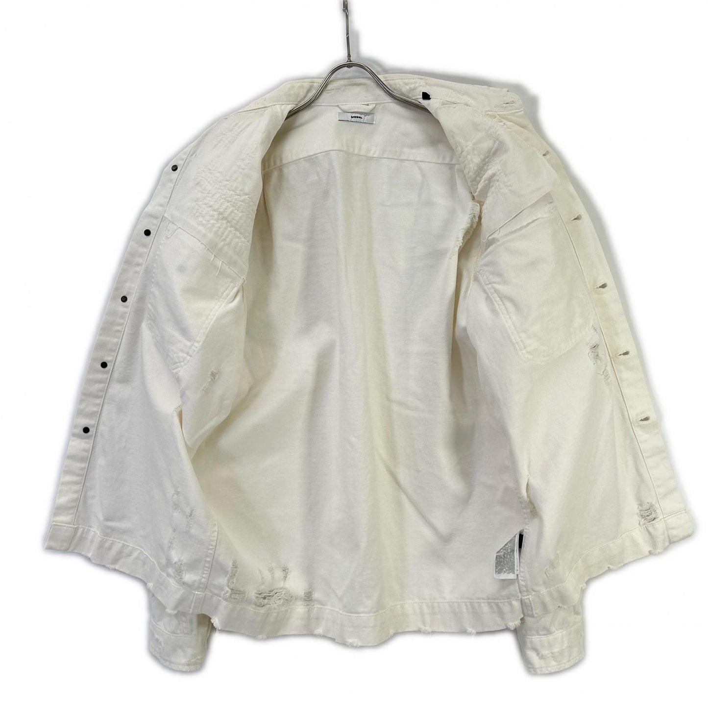 DIESEL Distressed White Denim Jacket Size L