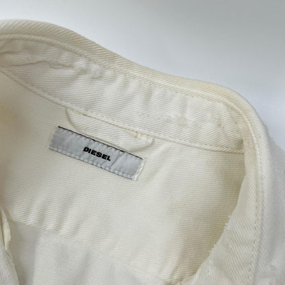 DIESEL Distressed White Denim Jacket Size L