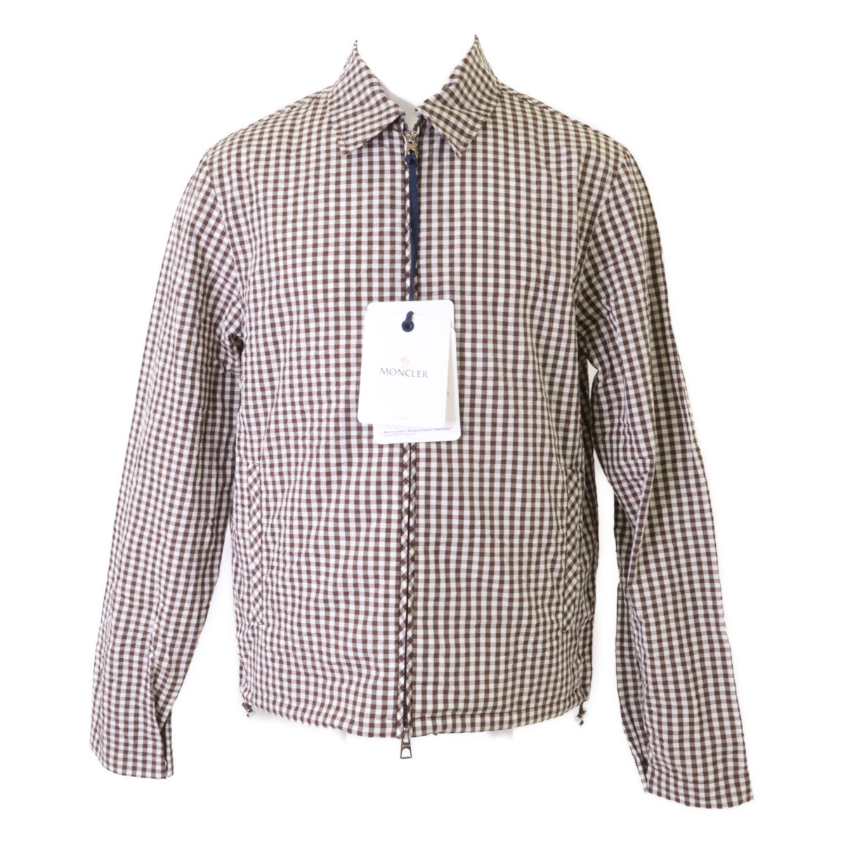 MONCLER CAMICIA Gingham Check Zip Shirt Jacket Brown Size S