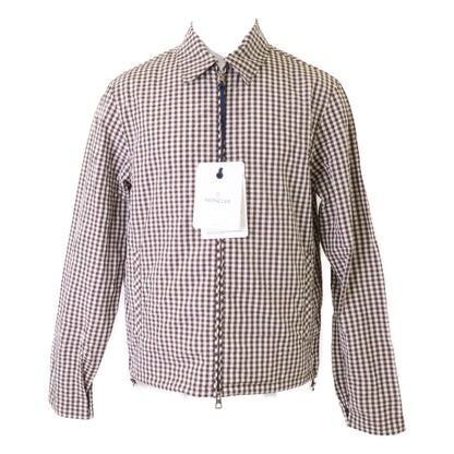 MONCLER CAMICIA Gingham Check Zip Shirt Jacket Brown Size S