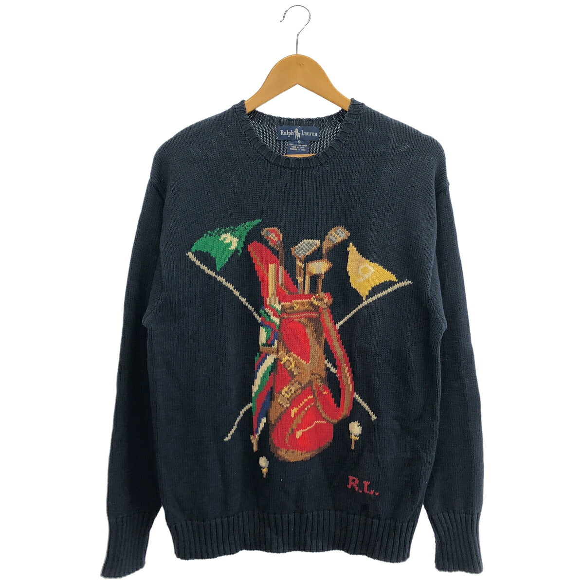 RALPHLAUREN 90s Golf Pattern Navy Cotton Knit Sweater Size S