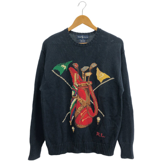 RALPHLAUREN 90s Golf Pattern Navy Cotton Knit Sweater Size S