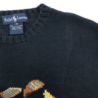 RALPHLAUREN 90s Golf Pattern Navy Cotton Knit Sweater Size S