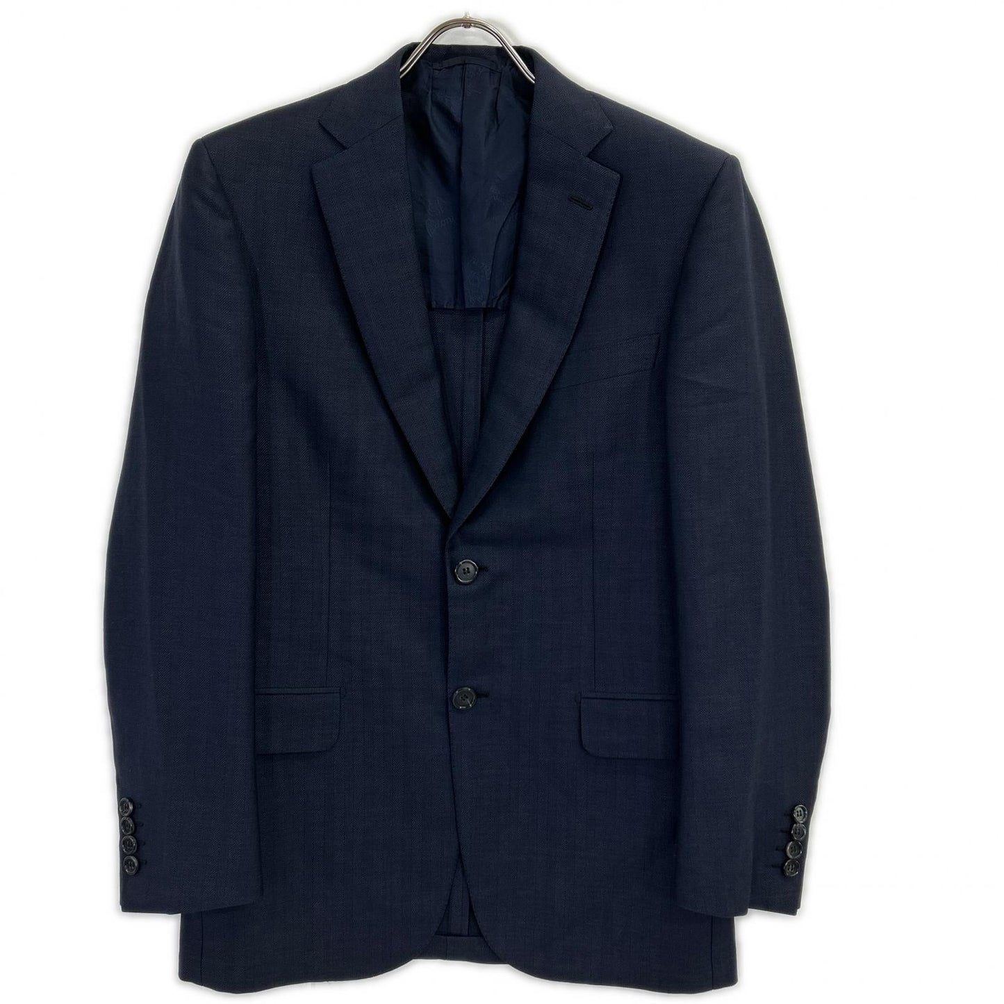 Brioni Navy Wool Herringbone 2B Jacket Size 46