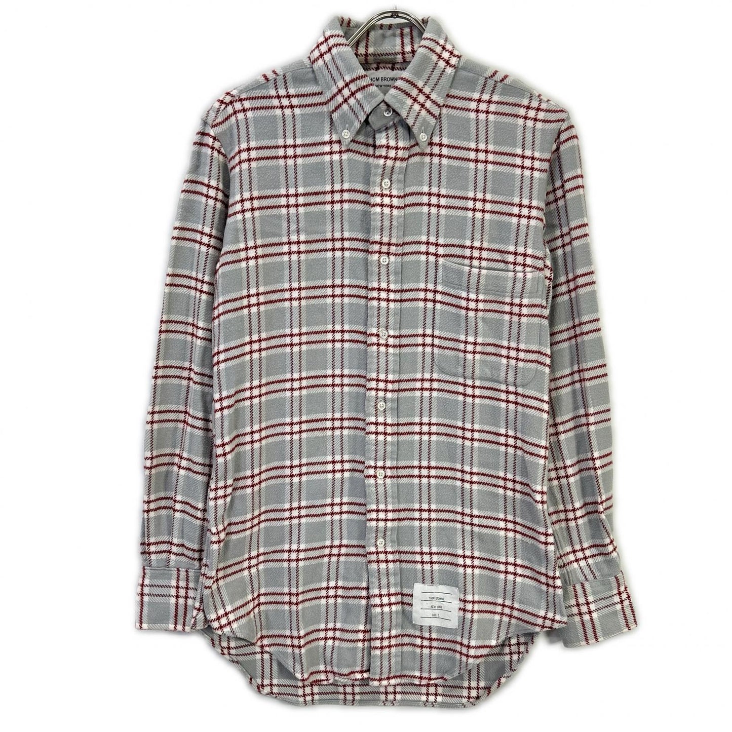 THOM BROWNE Red Gray Cotton Flannel Shirt Size 0