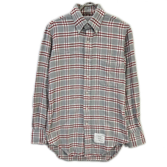 THOM BROWNE Red Gray Cotton Flannel Shirt Size 0