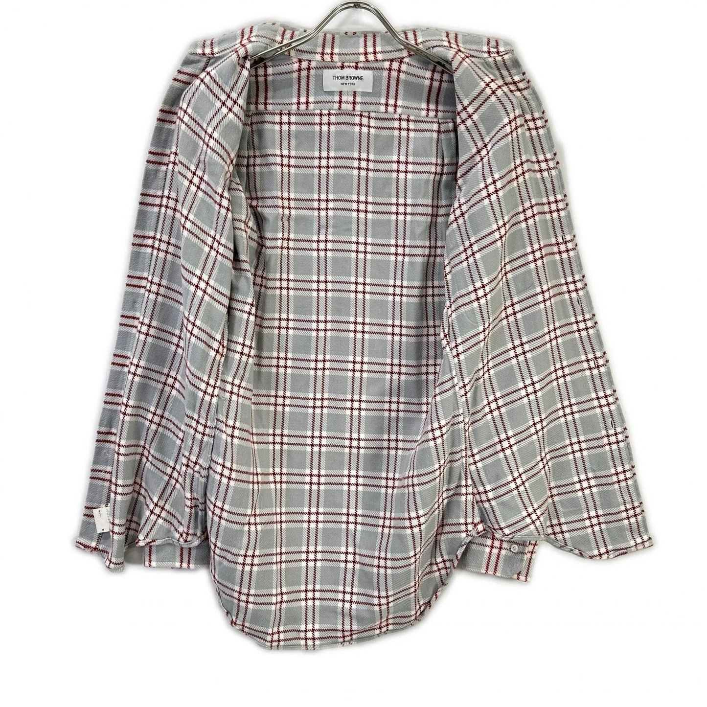 THOM BROWNE Red Gray Cotton Flannel Shirt Size 0