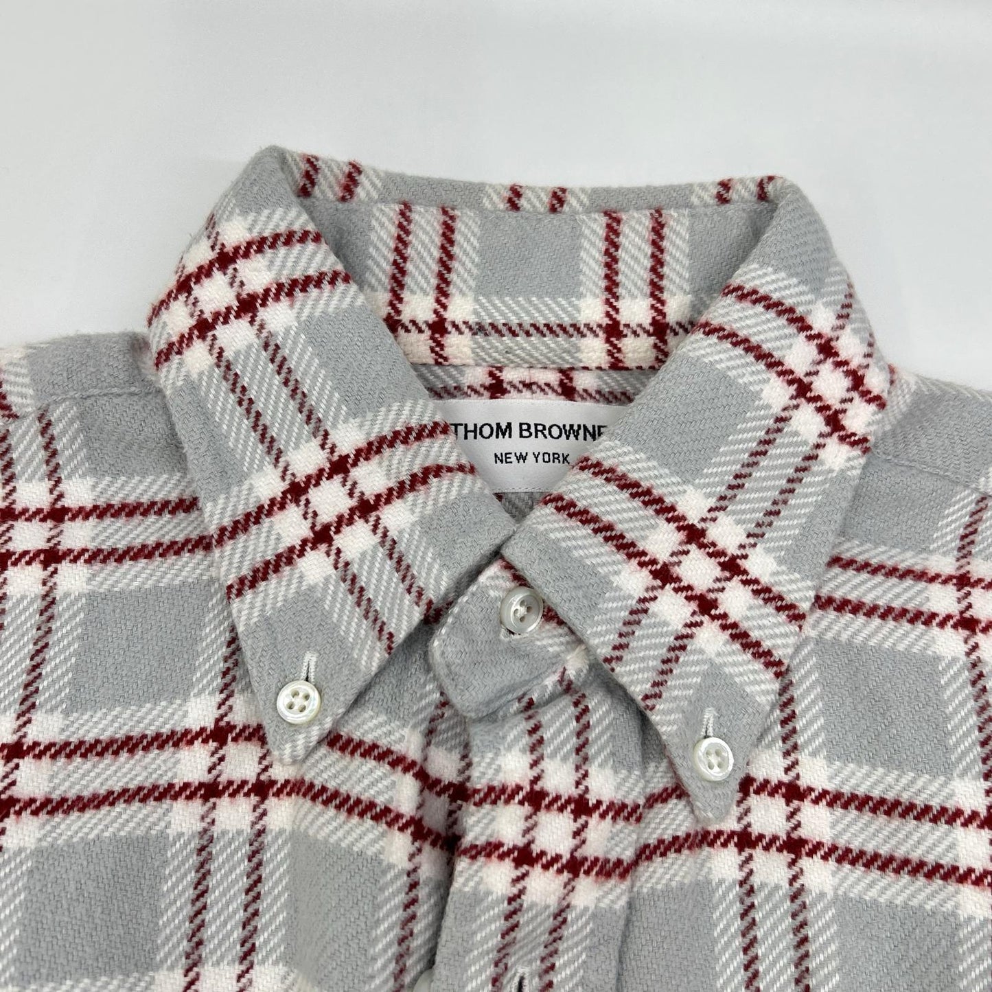 THOM BROWNE Red Gray Cotton Flannel Shirt Size 0