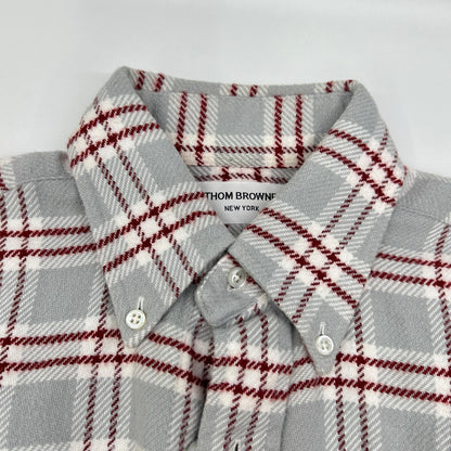THOM BROWNE Red Gray Cotton Flannel Shirt Size 0