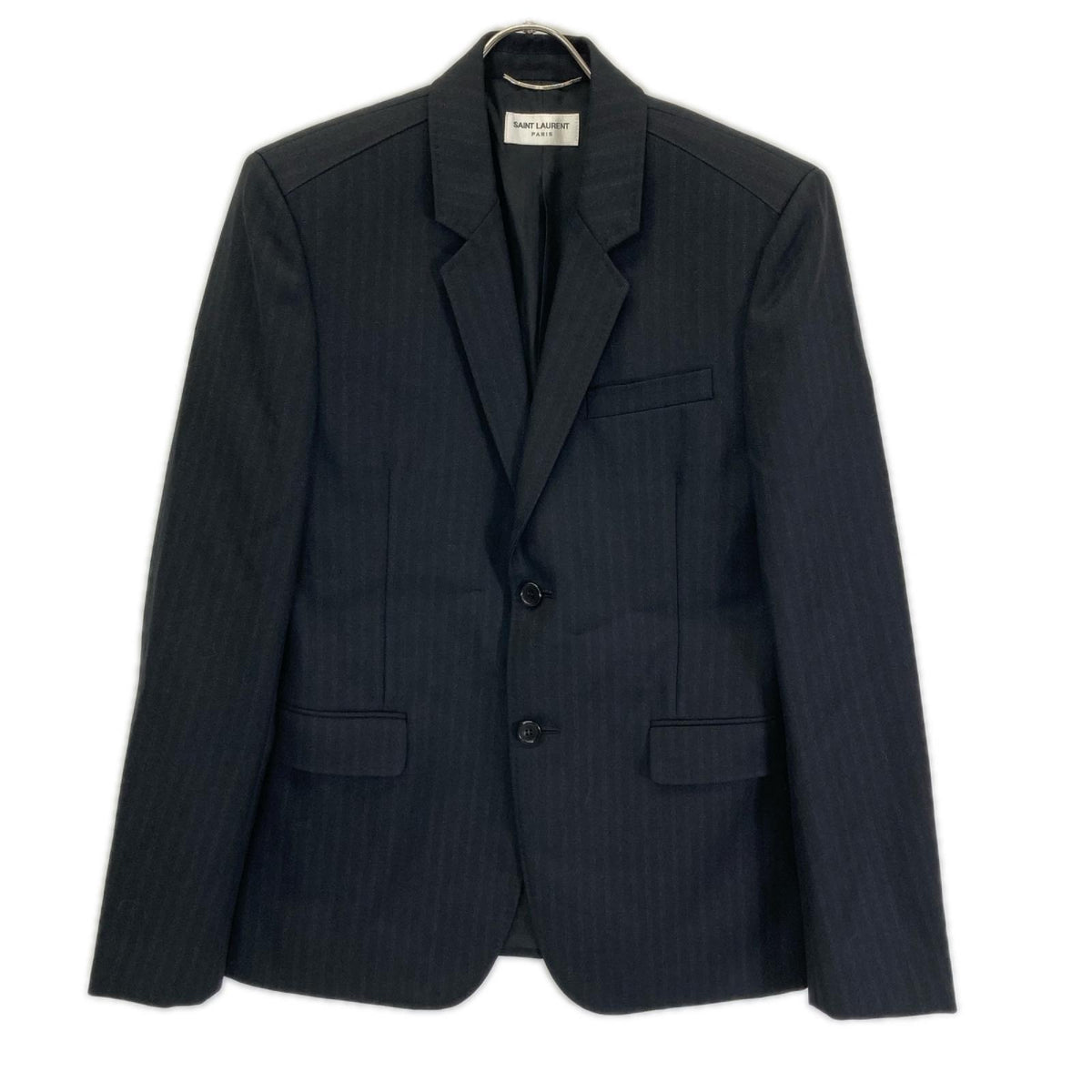 SAINT LAURENT PARIS Black Wool Striped 2B Blazer Size 46