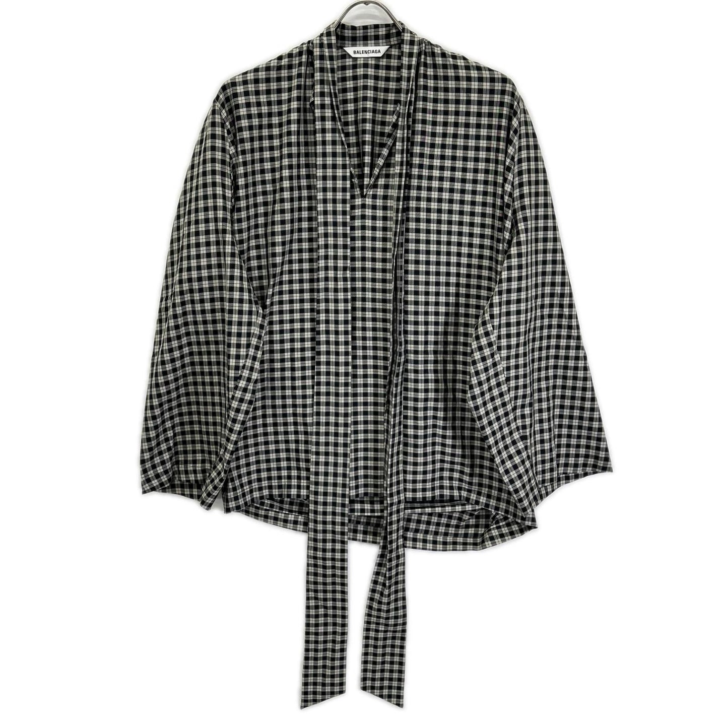 BALENCIAGA Check Bow Tie Long Sleeve Shirt x White Size 32