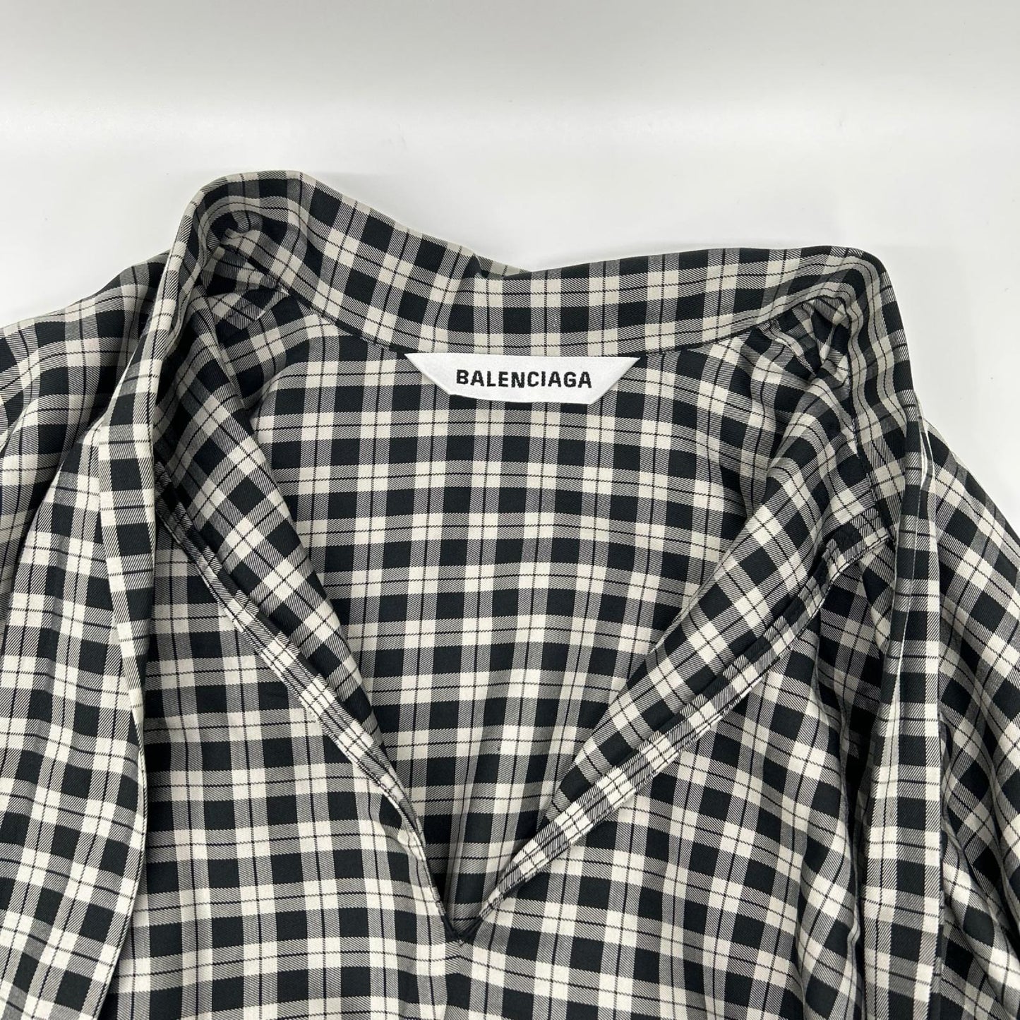 BALENCIAGA Check Bow Tie Long Sleeve Shirt x White Size 32