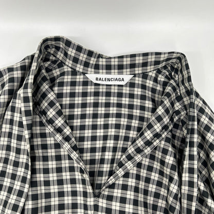BALENCIAGA Check Bow Tie Long Sleeve Shirt x White Size 32
