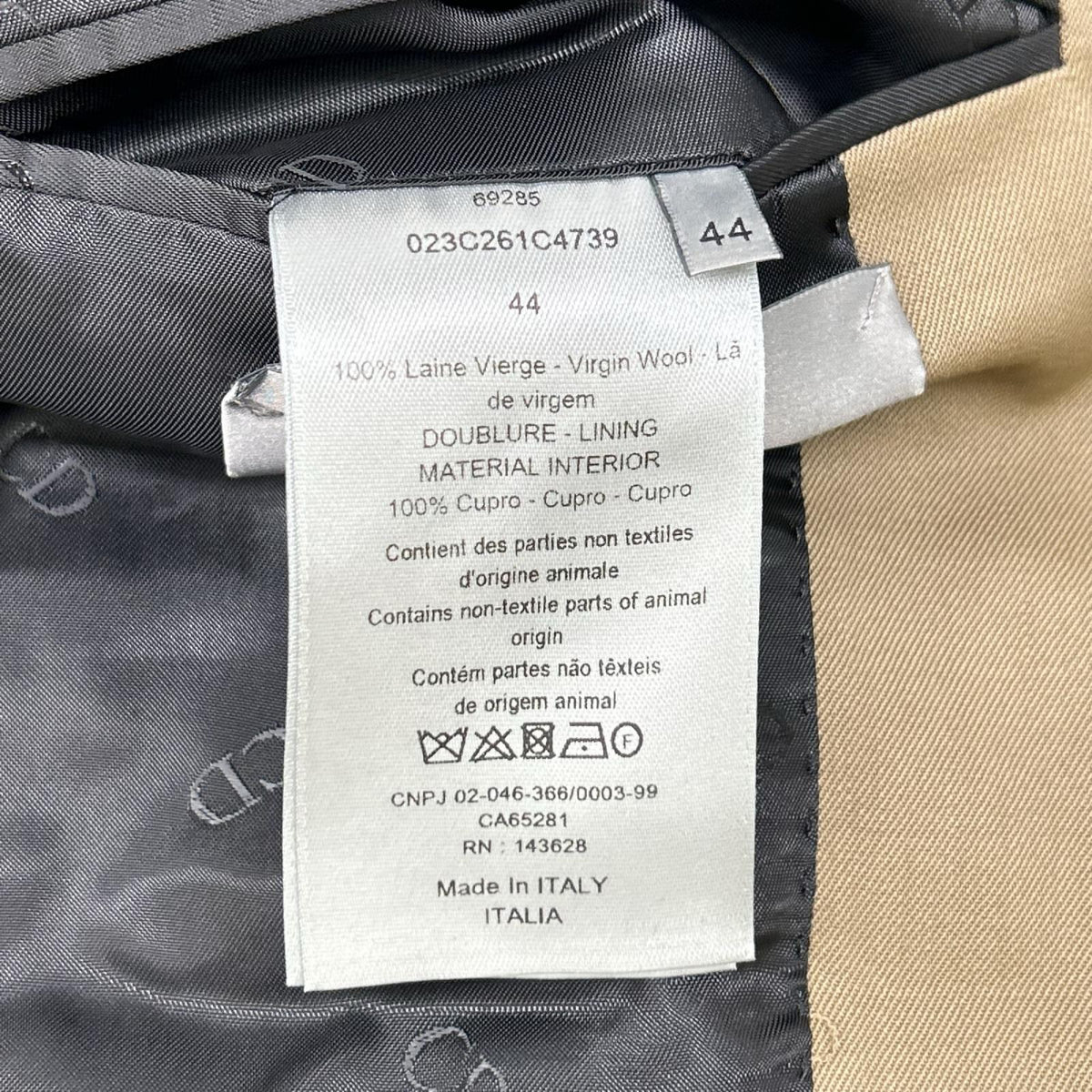 Dior HOMME 22AW Beige Tailored DB Peak Lapel Jacket Size 44