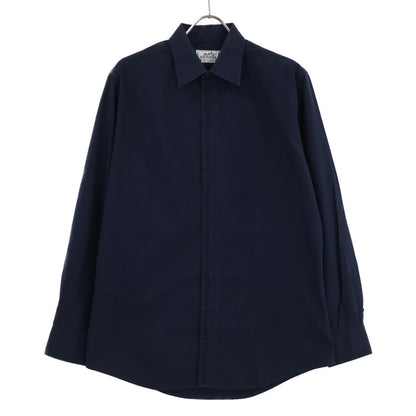 HERMES Navy Selier Button Fly Front Cotton Shirt Size 40